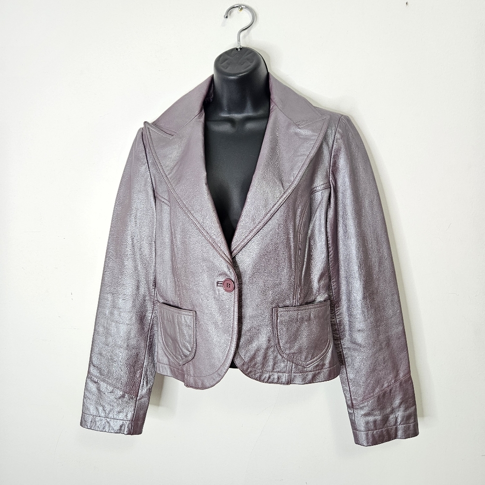 bebe Metallic Lavender Leather Blazer Jacket